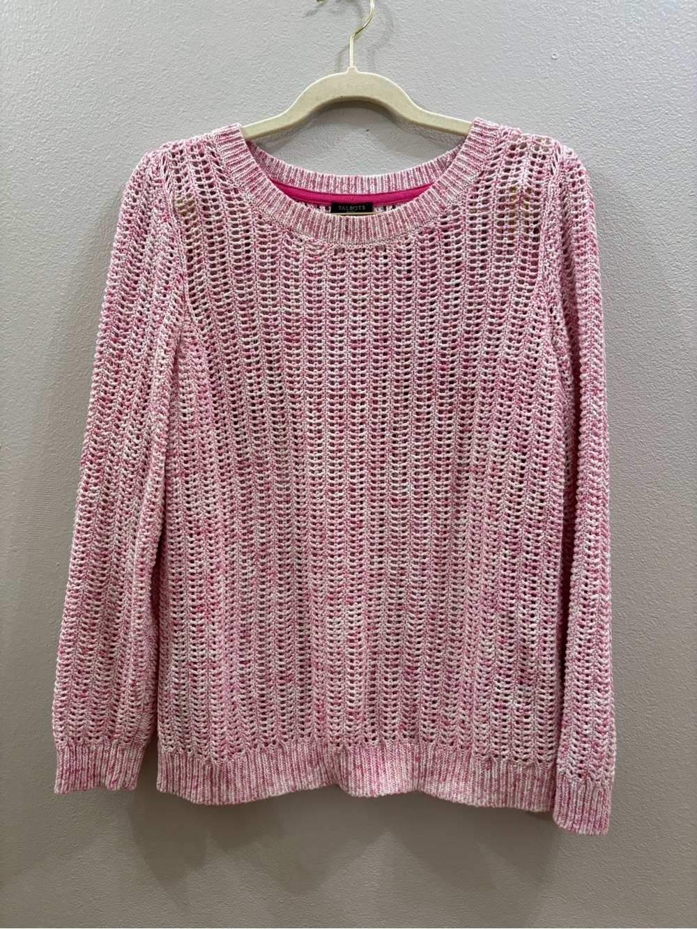 Talbots Pink Open-Weave Crewneck Sweater
